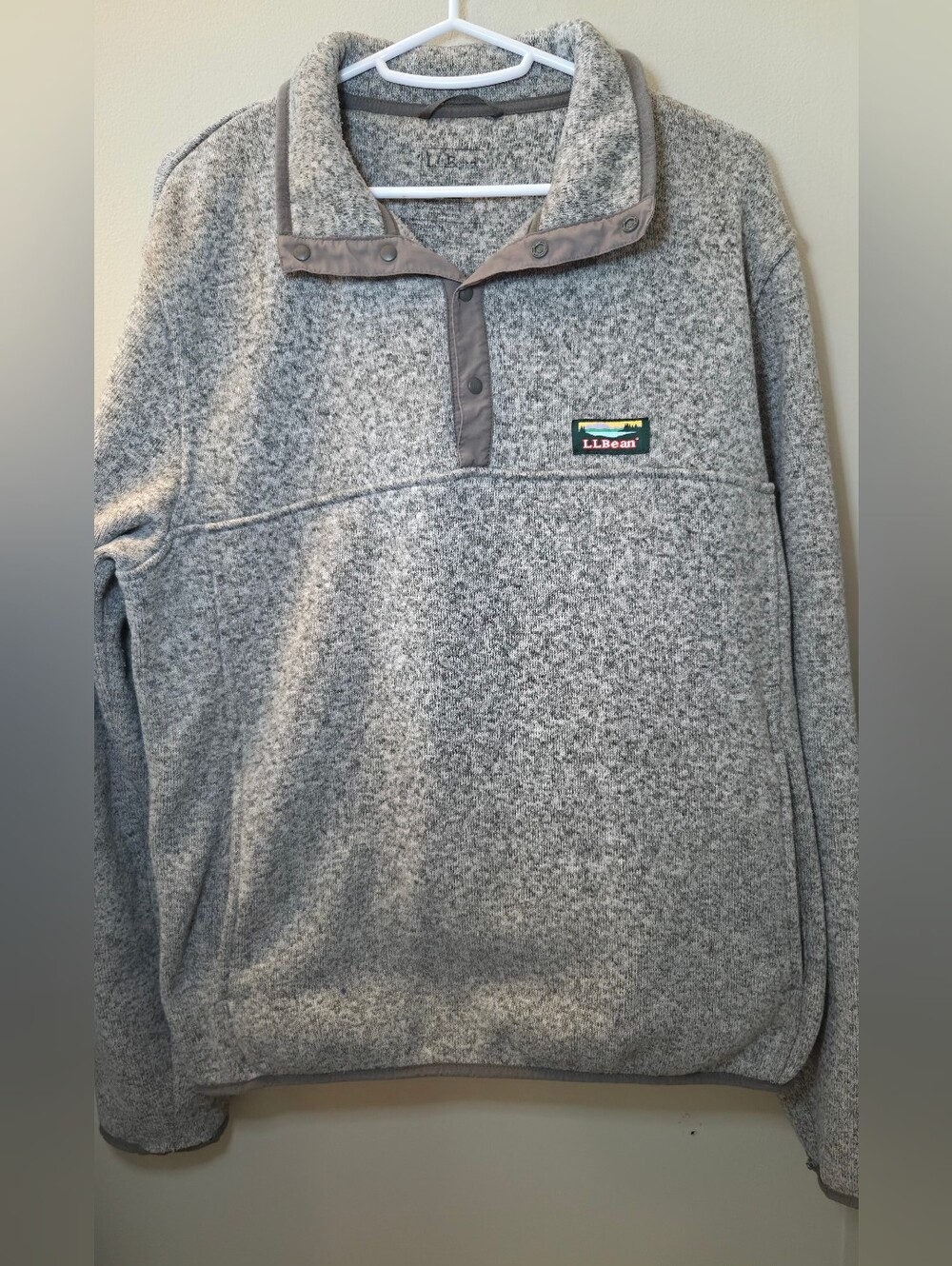 L.L. Bean Men's Gray Fleece Pullover Snap-Neck Size L Read*